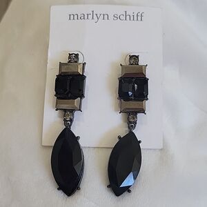Marlyn Schiff Black Crystal and Hematite Dangling Earrings NWT